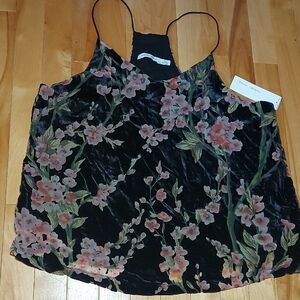 bishop + young | Black and Pink Floral Velvet Camisole- Large